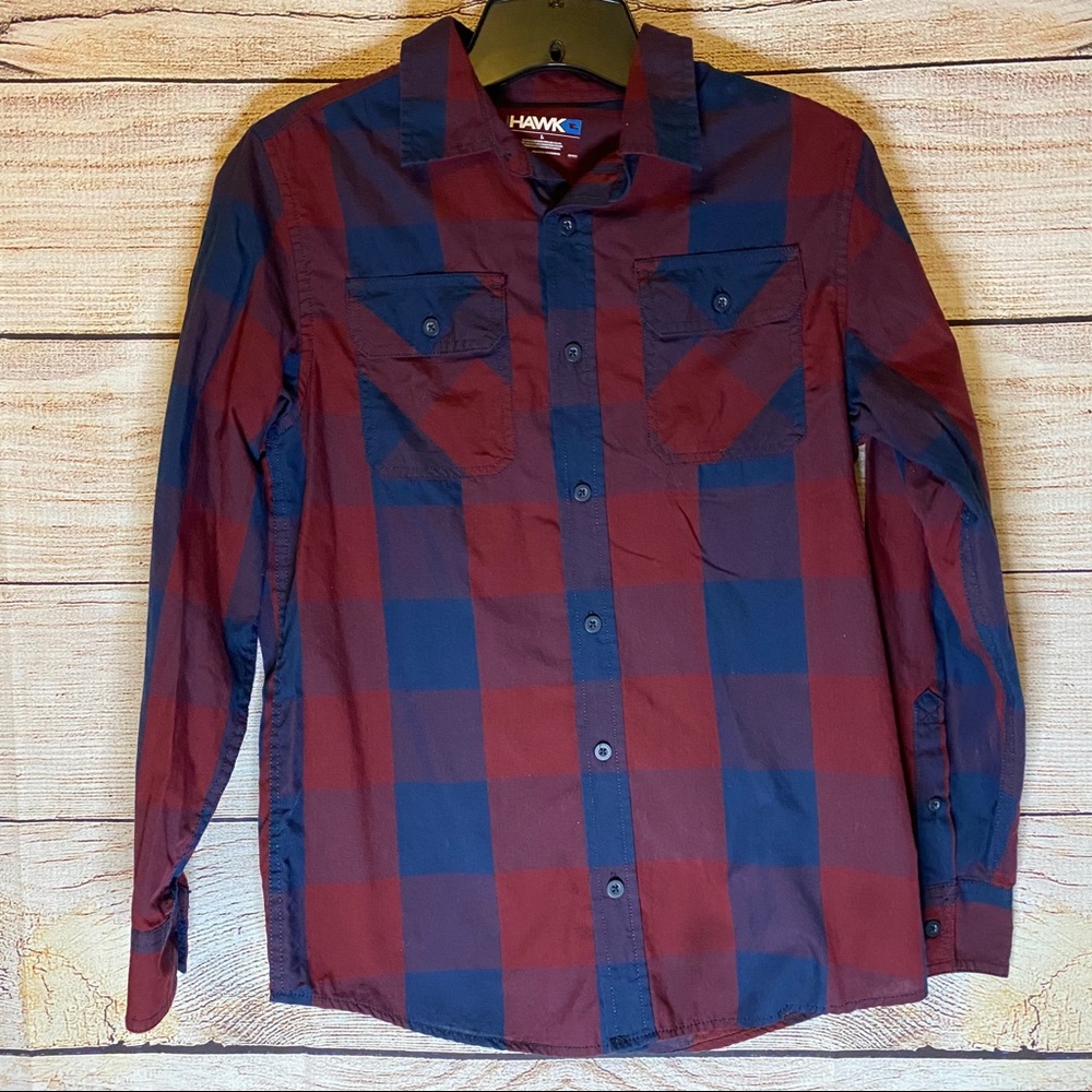 Tony Hawk boys button down shirt maroon and blue